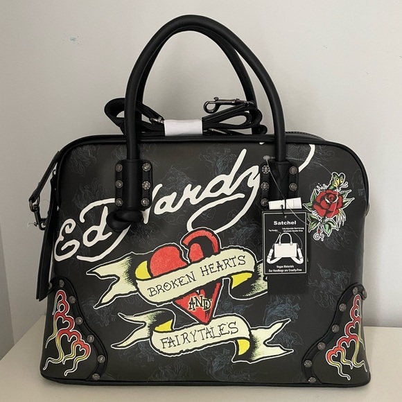 Ed Hardy Broken Hearts & Fairytales Dragons Black Satchel...